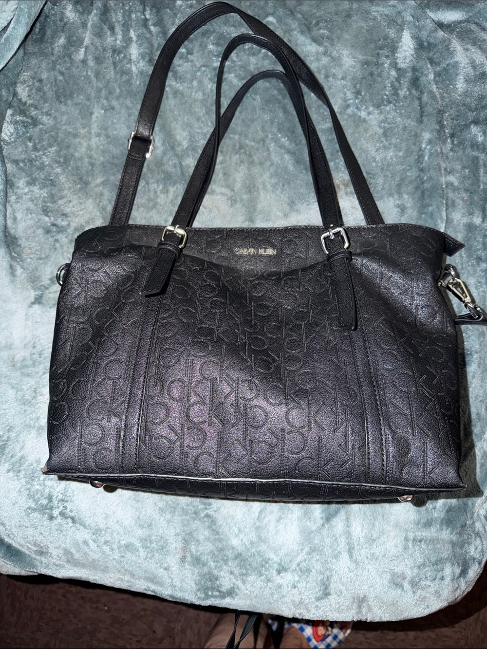 Calvin Klein Black Logo-Embossed Tote with Adjustable Strap